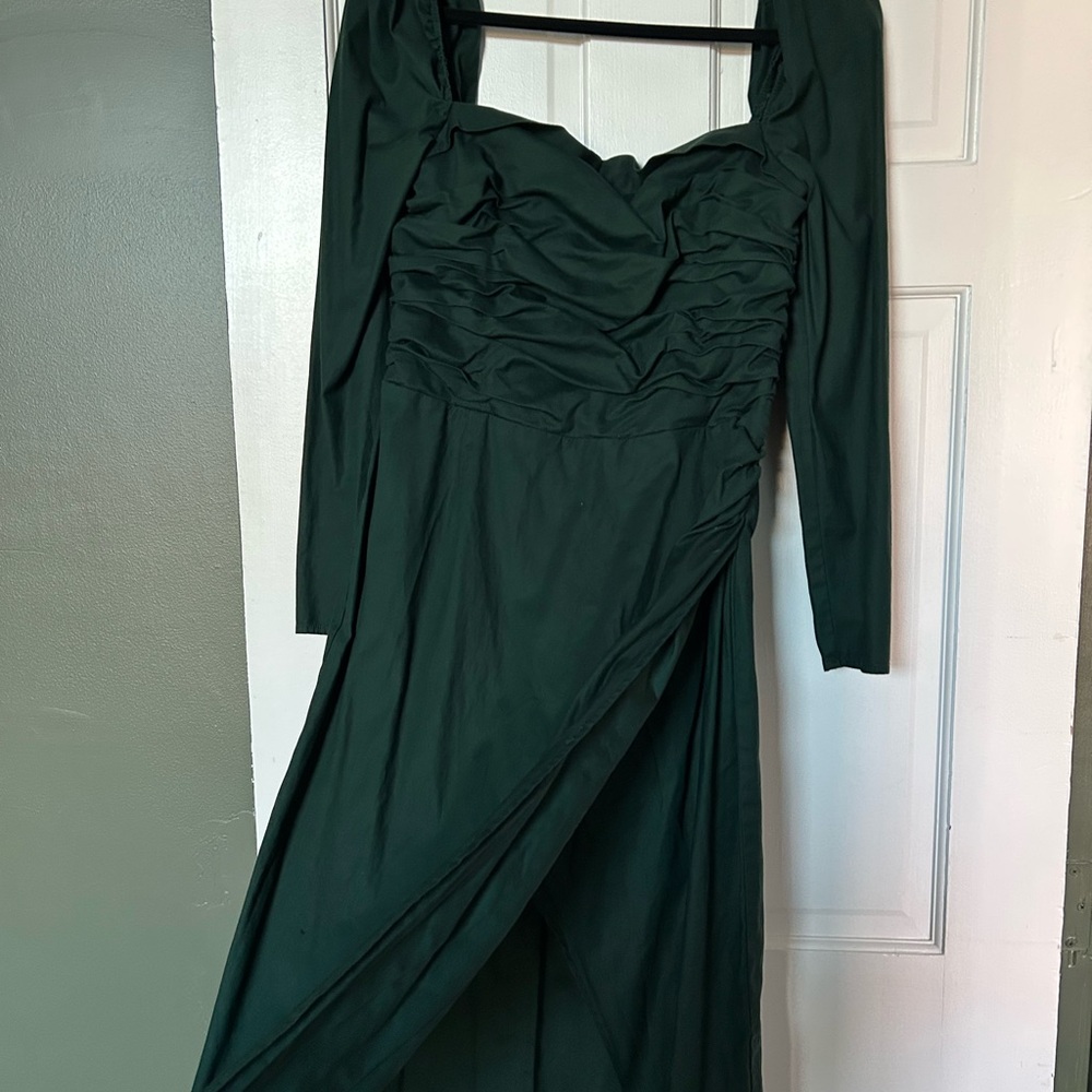 Reformation Dark Green Long Sleeve Dress